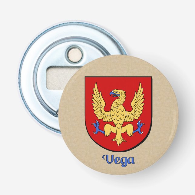 Vega Heraldic Arms on Parchment Style Back Bottle Opener (Front)
