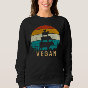 Vegan 80s Retro Style Vintage Cow Goat Hen Pig Veg Sweatshirt