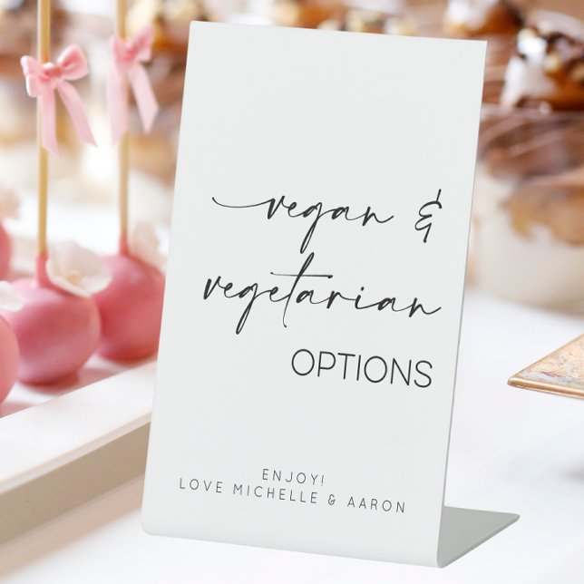 Vegan and Vegetarian Options Wedding Buffet Pedestal Sign (Vegan and vegetarian options wedding buffet sign)
