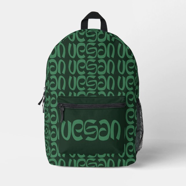 Vegan Black & Green Typography Typographic Printed Backpack (Front)