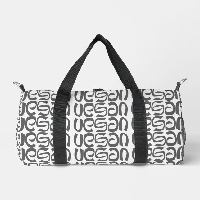 Vegan Black & White Typography Typographic Duffle Bag (Front)
