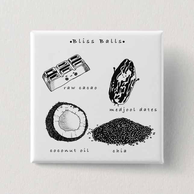 Vegan bliss balls recipe button (Front)