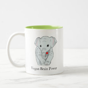 Vegan Brain Power Elephant Holding a Heart  Two-Tone Coffee Mug