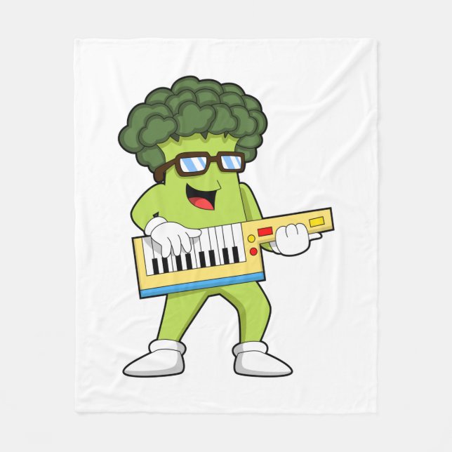 Vegan Broccoli at Music with Guitar Fleece Blanket (Front)
