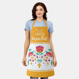 Vegan Chef hat floral bright yellow colourful Apron