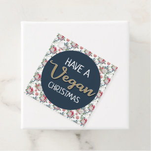 Vegan Christmas retro blue and gold wintry floral Favour Tags