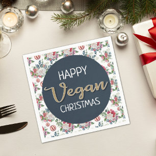 Vegan Christmas retro blue and gold wintry floral Napkin