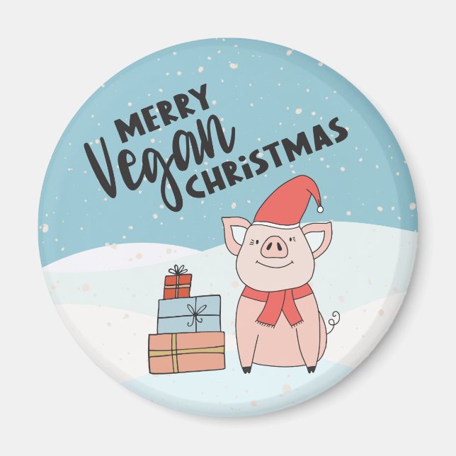 Vegan Christmas with cartoon piglet and presents Magnet (Front)