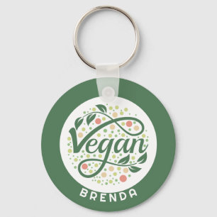 Vegan Creative Typography With Green Leaves Key Ring