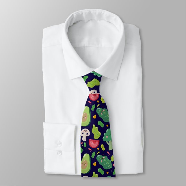 Vegan cute cartoon vegetable characters pattern tie (Tied)