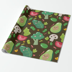 Vegan cute cartoon vegetable characters pattern wrapping paper