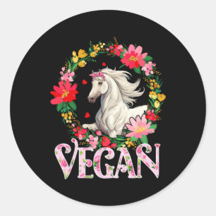 Vegan Cute Horse Flowers Circle Farming Lover Vege Classic Round Sticker