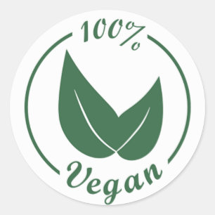 Vegan Design 4 - Green on white background Classic Round Sticker