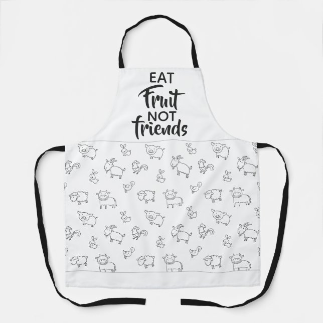 Vegan eat fruit not friends cute cartoon animals apron (Front)