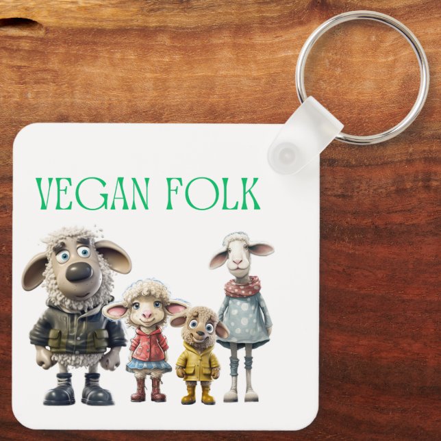 Vegan Folk Sheep Family Key Ring (Back)