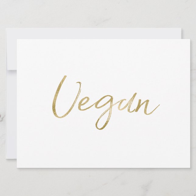 "Vegan" Food Sign | Stylish Gold Hand Lettered Invitation (Front)