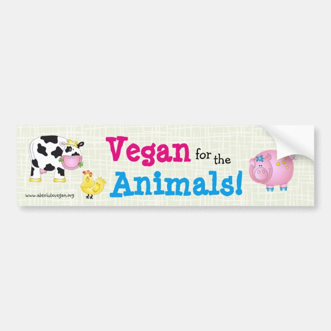 "Vegan for the Animals!" with cute animals Bumper Sticker (Front)