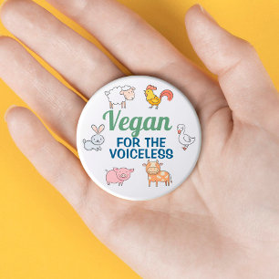 Vegan for the voiceless white with cartoon animals 7.5 cm round badge
