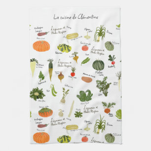 Vegan french kitchen art watercolor veggies tea towel
