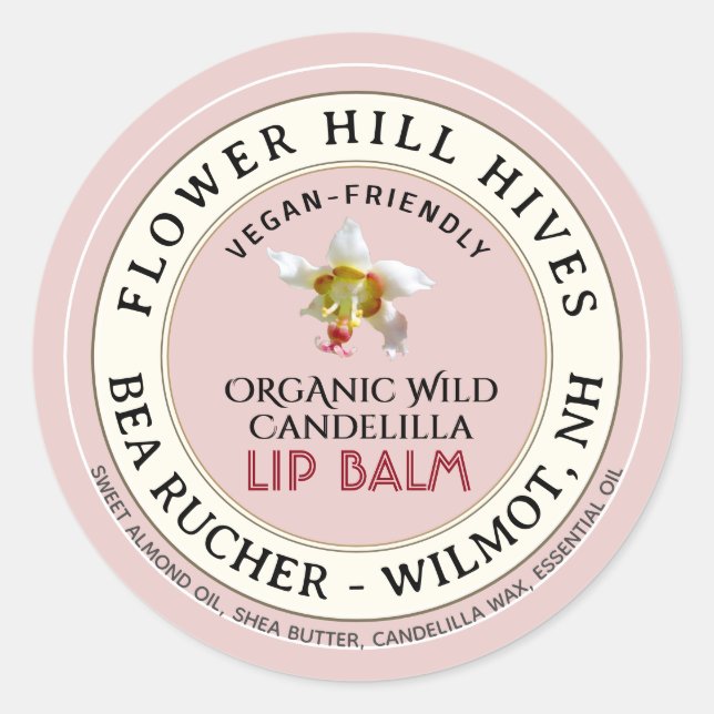 VEGAN FRIENDLY Candelilla wax Lip Balm Label  (Front)