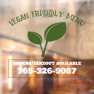 Vegan Friendly Menu Custom Window Cling
