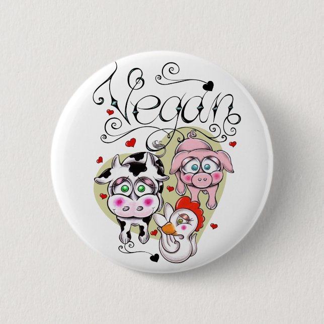 Vegan friends 6 cm round badge (Front)