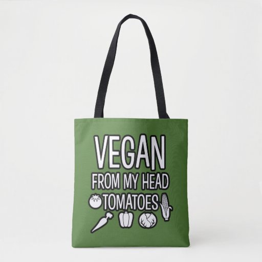 Image of Vegan from my head tomatoes funny tote bag