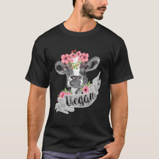 Vegan Funny Cow With Flower Headband Gift T-Shirt