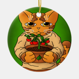 Vegan Gardener Cat Ceramic Tree Decoration