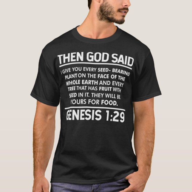 Vegan Genesis 129 Bible Plant Based Diet Vegetaria T-Shirt (Front)