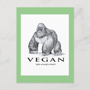 Vegan gorilla gets enough protein funny postcard