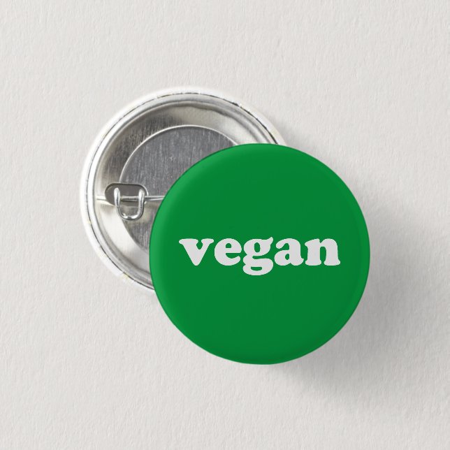 Vegan green and white pin button (Front & Back)