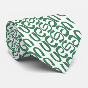 Vegan Green And White Tipography Tie