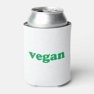 "vegan" green letters, white background can cooler