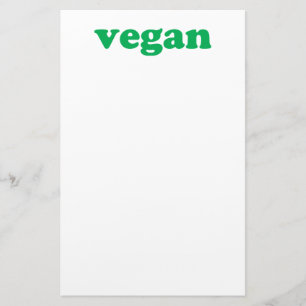 "vegan" green letters, white background stationery