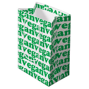 "vegan" green letters, white pattern gift medium gift bag