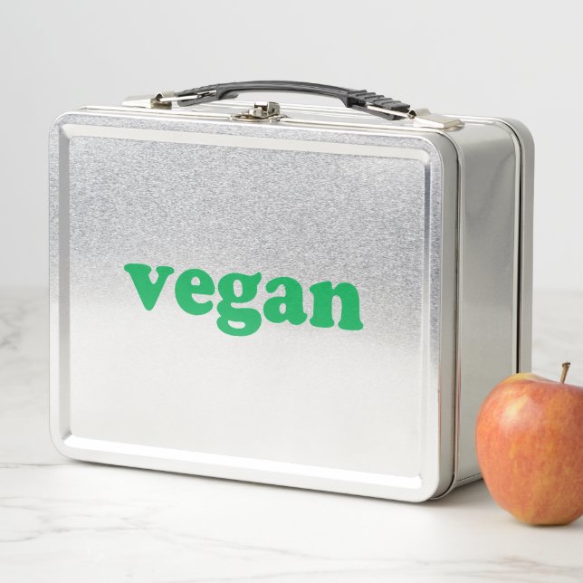 Vegan green modern typography metal lunch box (In Situ)