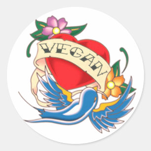 Vegan Heart Tattoo Classic Round Sticker