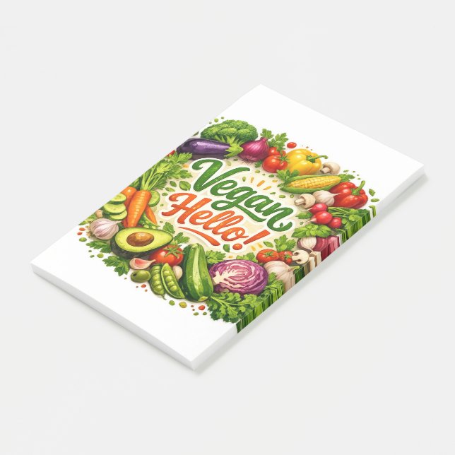 Vegan Hello Post‑It Notes  (Angled)