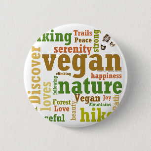 Vegan Hiker Hiking Word Cloud 6 Cm Round Badge