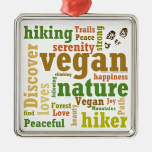 Vegan Hiker Hiking Word Cloud Metal Tree Decoration