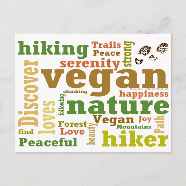 Vegan Hiker Hiking Word Cloud Postcard (Front)