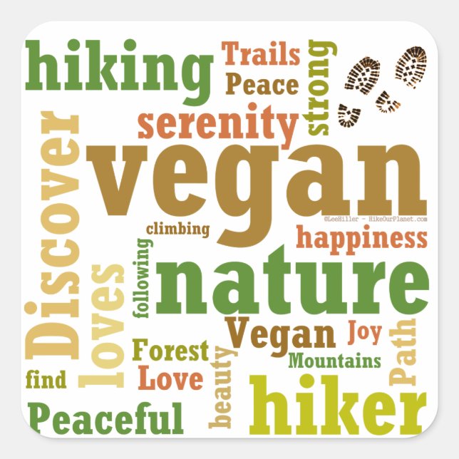 Vegan Hiker Hiking Word Cloud Square Sticker (Front)