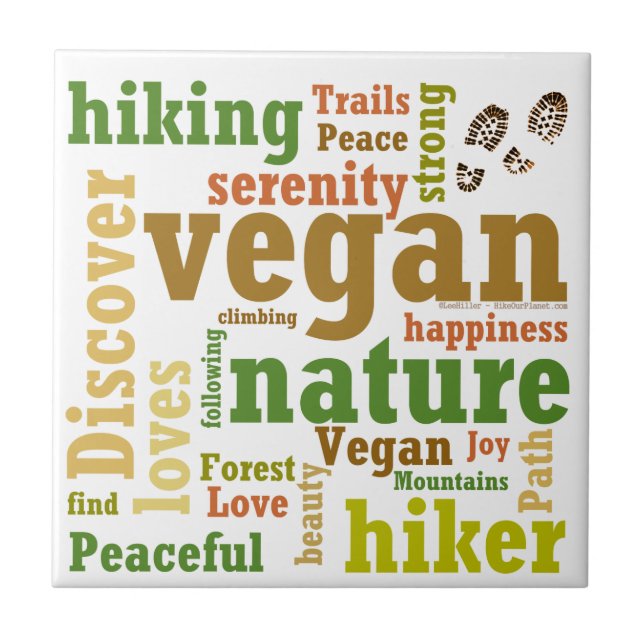 Vegan Hiker Hiking Word Cloud Tile (Front)