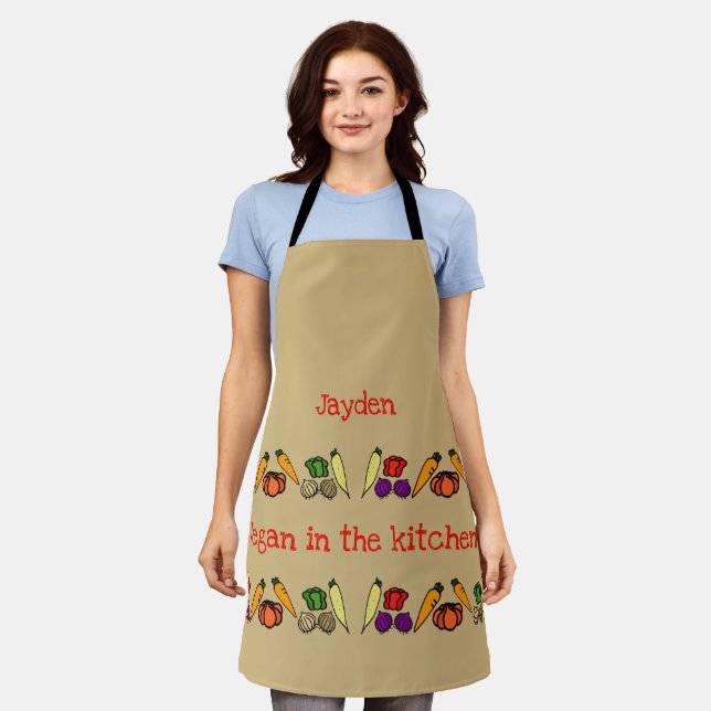 Vegan in the kitchen, vegetables, taupe, your name apron (Worn)