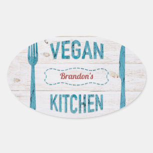 Vegan kitchen personalised Oval Stickers