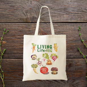 Vegan Living Life On The Veg Watercolor Vegetables Tote Bag