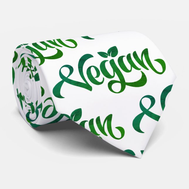 Vegan Logo Green And White Pattern Tie (Rolled)