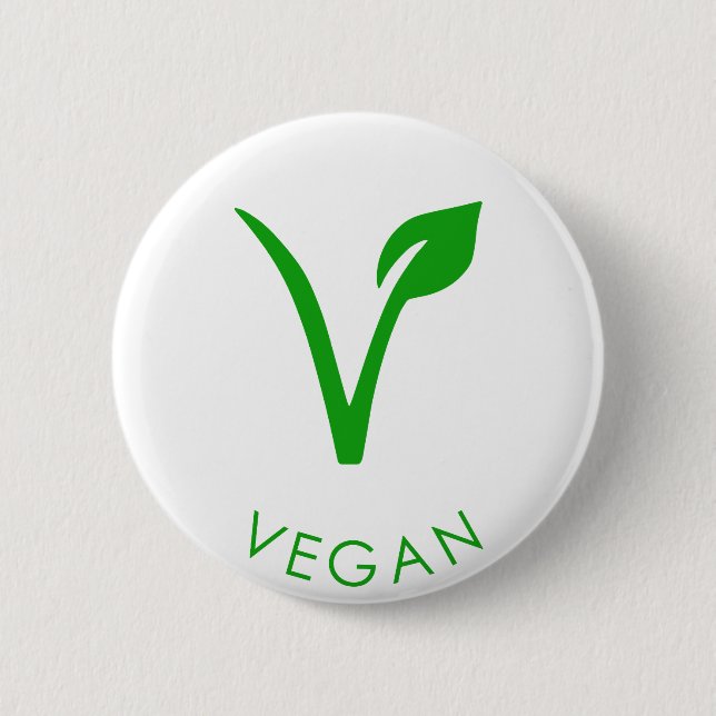 Vegan Logo | Green Vegan Label | Vegan Symbol 6 Cm Round Badge (Front)