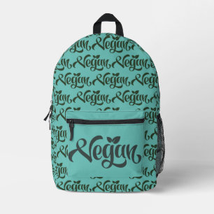 Vegan Logo Typography Typographic Pattern Printed Backpack